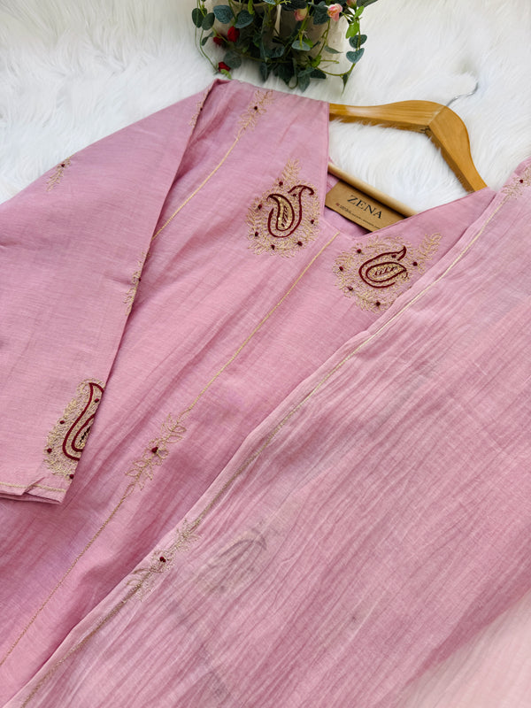 ✨ Premium Mul Chanderi Handwork Kurti Set – Top, Bottom & Dupatta ✨