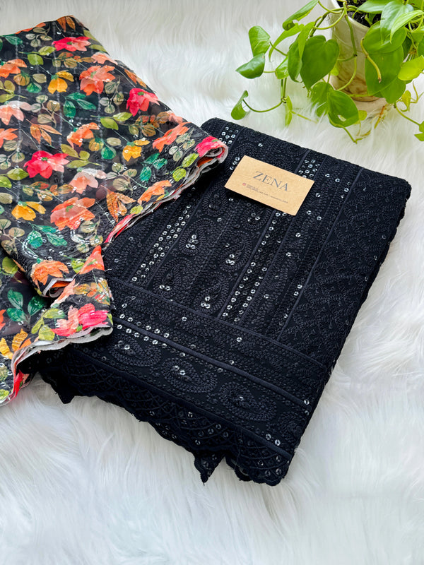 Unstitched Georgette Schiffli Work Partywear Suit