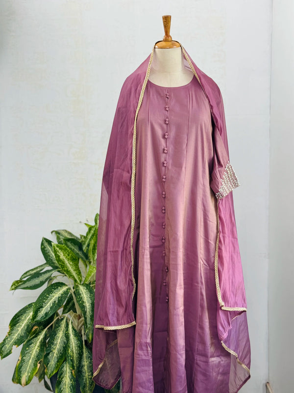 Tissue silk A-aline party wear Kurti set