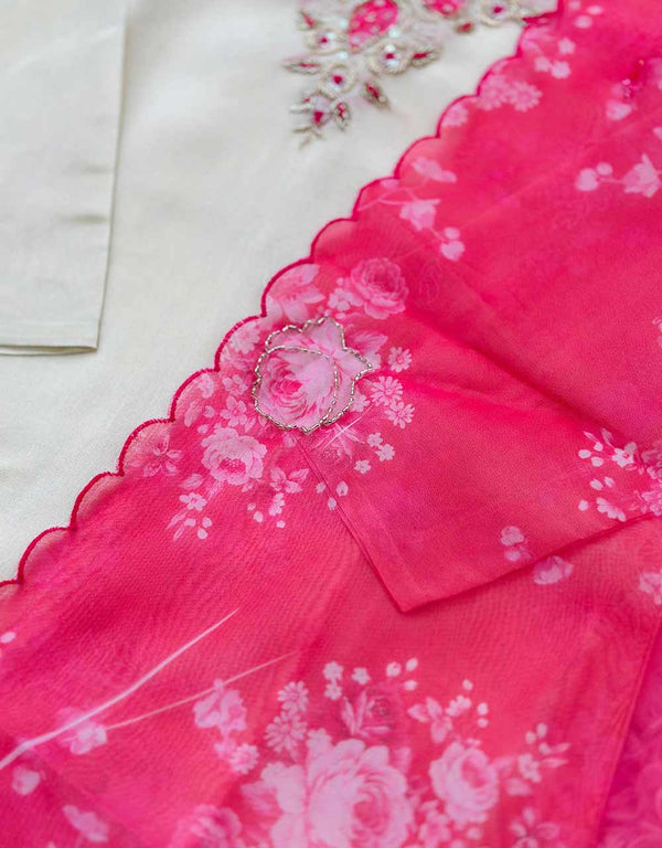 READY TO WEAR TISSUE SILK HAND WORK KURTI SET WITH ORGANZA DUPATTA ✨