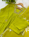 READY TO WEAR PURE CHINNON SILK HAND WORK ANARKALI KURTI SET ✨