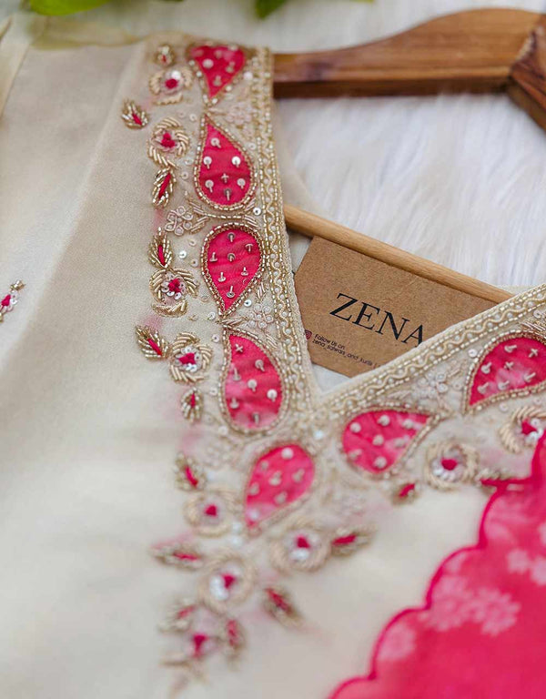 READY TO WEAR TISSUE SILK HAND WORK KURTI SET WITH ORGANZA DUPATTA ✨
