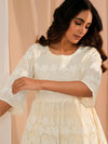 Zoya Off White Embroidered Cotton A-Line Kurti