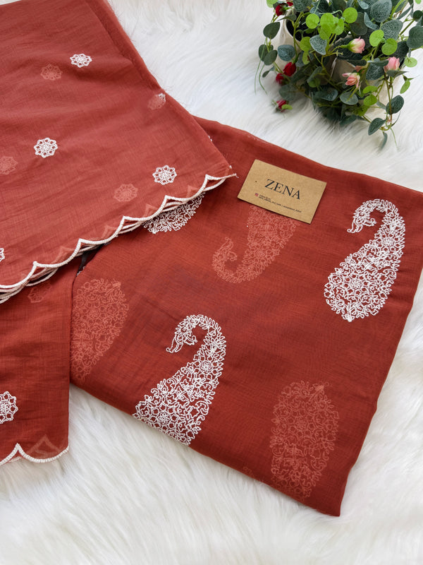 🌟 Mul Chanderi Embroidered Unstitched Suit