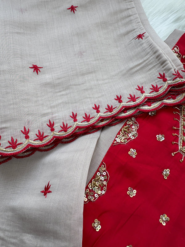 Glass chanderi hand detailed Anarkali set