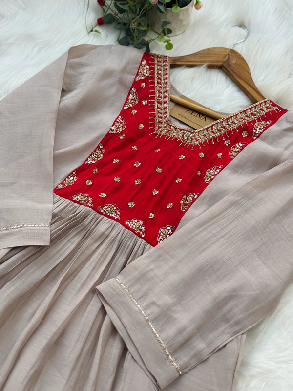 Glass chanderi hand detailed Anarkali set