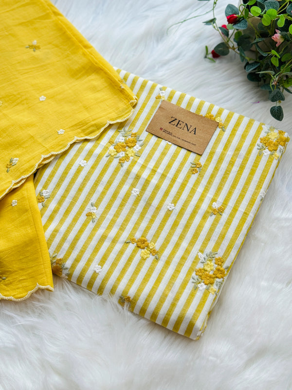 Unstitched Pure Cotton Kurti Set – Top, Bottom & Dupatta 🌿