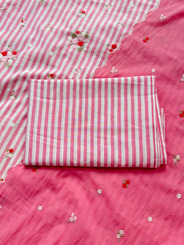 Unstitched Pure Cotton Kurti Set – Top, Bottom & Dupatta 🌿