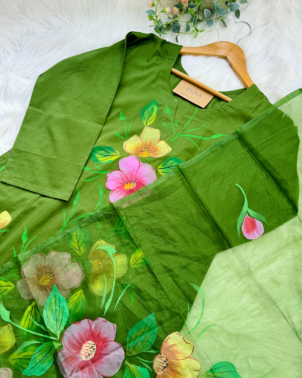 Pure Cotton Hand-Painted Slitted Kurti Set