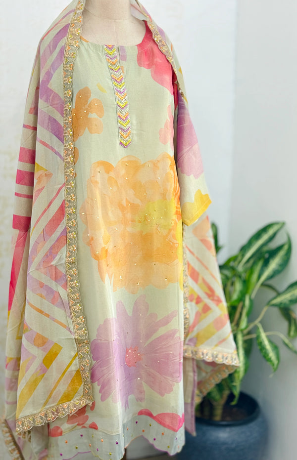 Pure Tissue Silk Hand-Detailed Kurti Set ✨