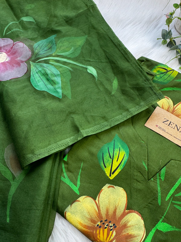 Pure Cotton Hand-Painted Slitted Kurti Set