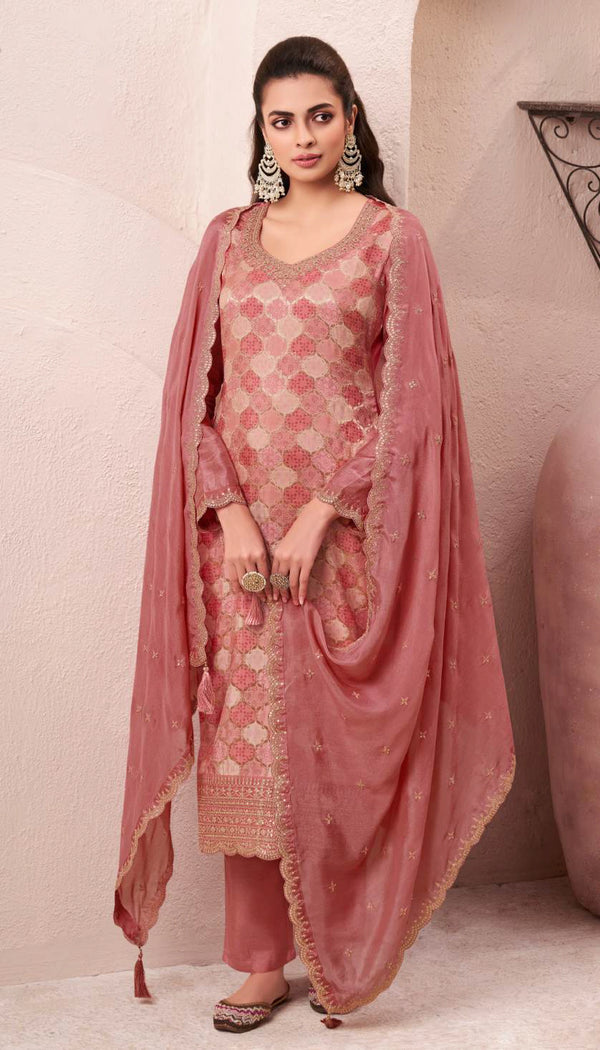 Premium Moga Silk Jacquard | Handwork Suit with Silk Georgette Dupatta