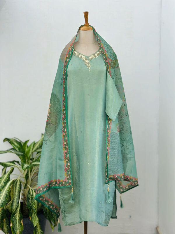 Tissue Silk Ready-to-Wear Hand Work Kurti Set