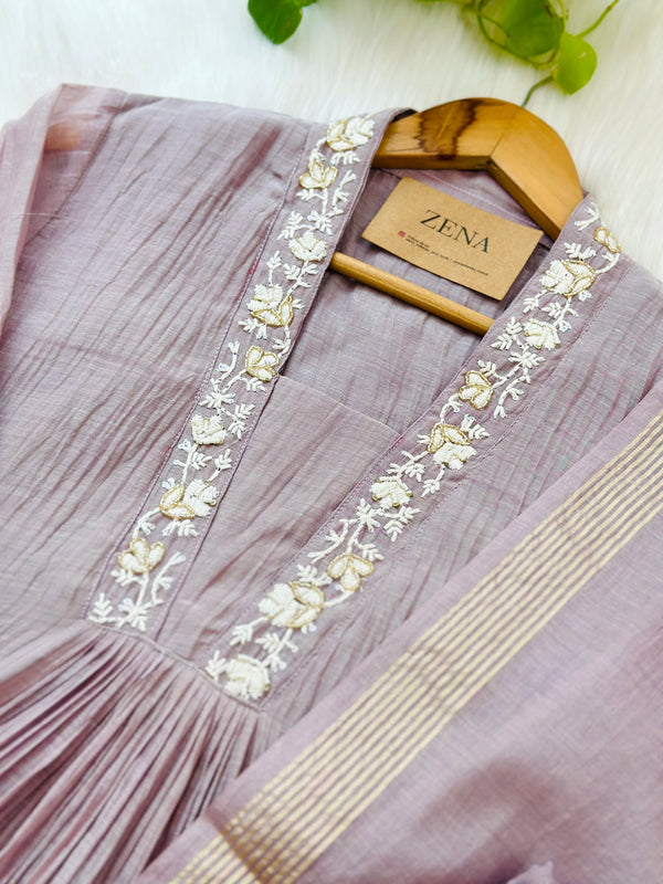 Premium Mul Chanderi Hand Work Anarkali Kurti Set – Festive Ethnic Wear