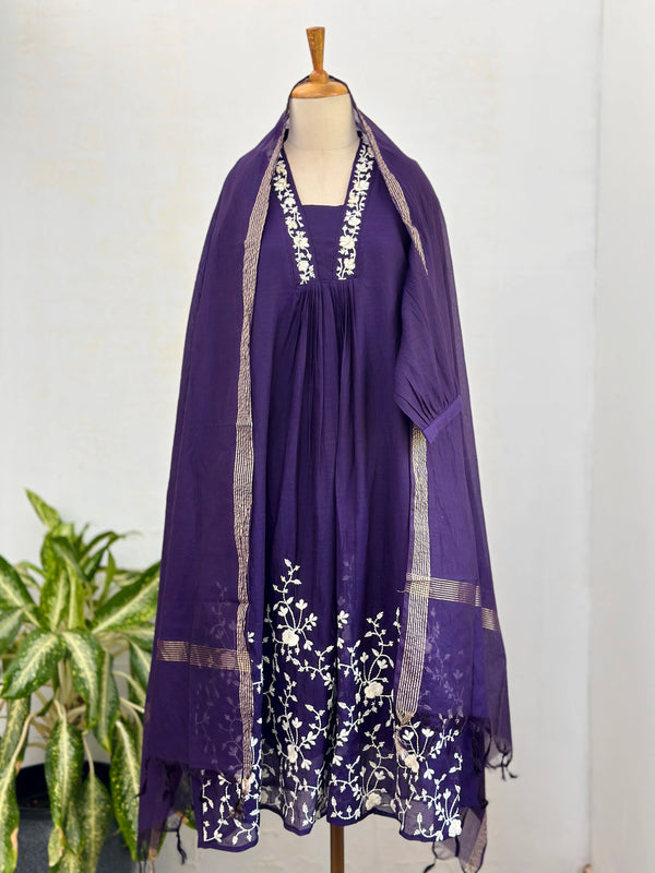 Premium Mul Chanderi Hand Work Anarkali Kurti Set – Designer Ethnic Ensemble