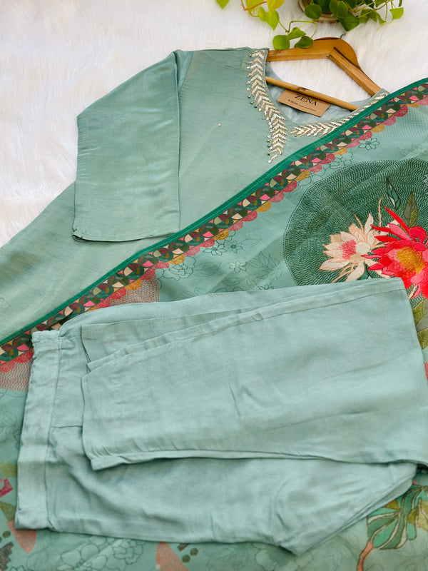 Tissue Silk Ready-to-Wear Hand Work Kurti Set