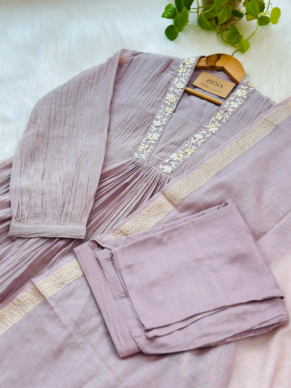 Premium Mul Chanderi Hand Work Anarkali Kurti Set – Festive Ethnic Wear