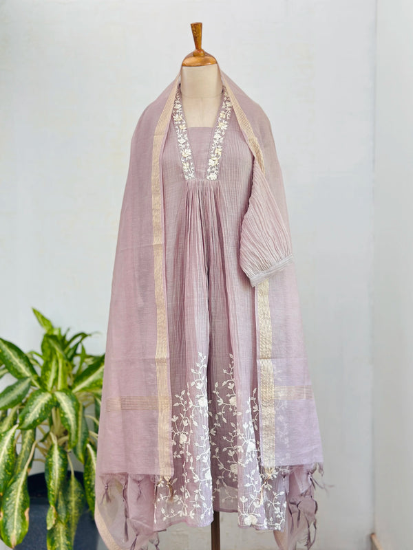 Premium Mul Chanderi Hand Work Anarkali Kurti Set – Festive Ethnic Wear