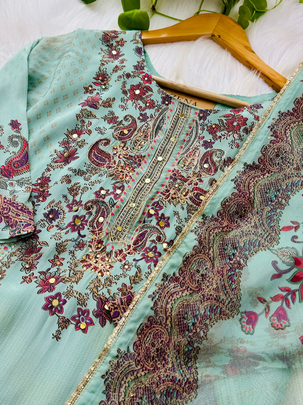 Glam Crepe Mirror Work Ready to wear Kurti Set