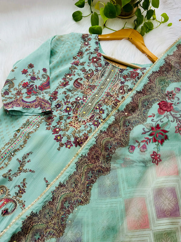 Glam Crepe Mirror Work Ready to wear Kurti Set