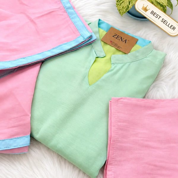 Pastel Serenity Glass Chanderi Kurti Set
