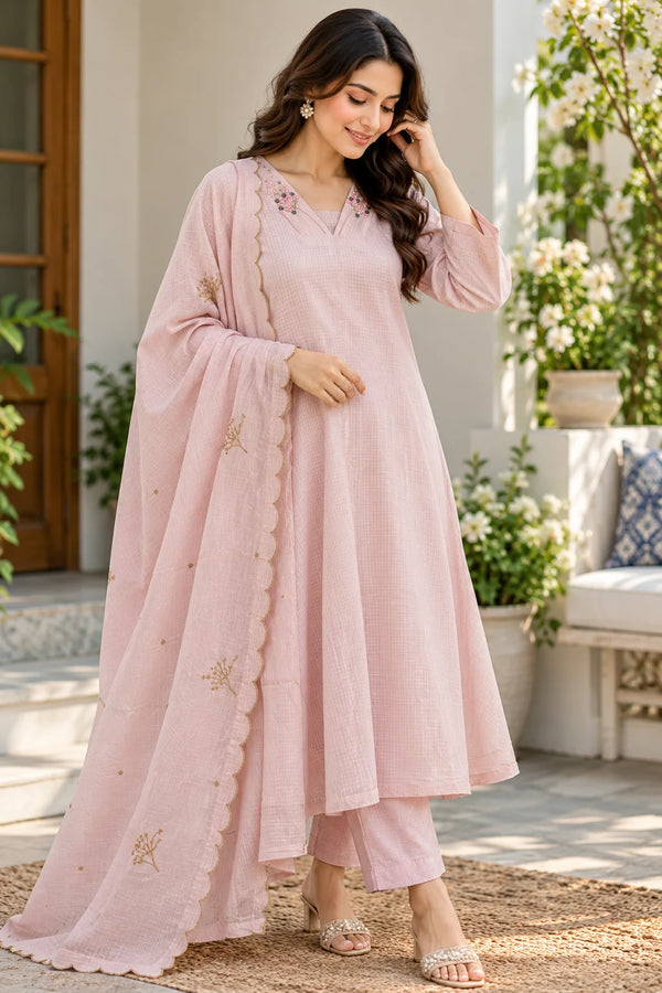 ✨ Premium Cotton Kota Doria A-Line Kurti Set ✨