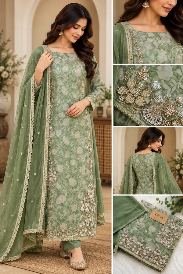 ✨ Pure Crepe Handwork Unstitched Suit ✨
