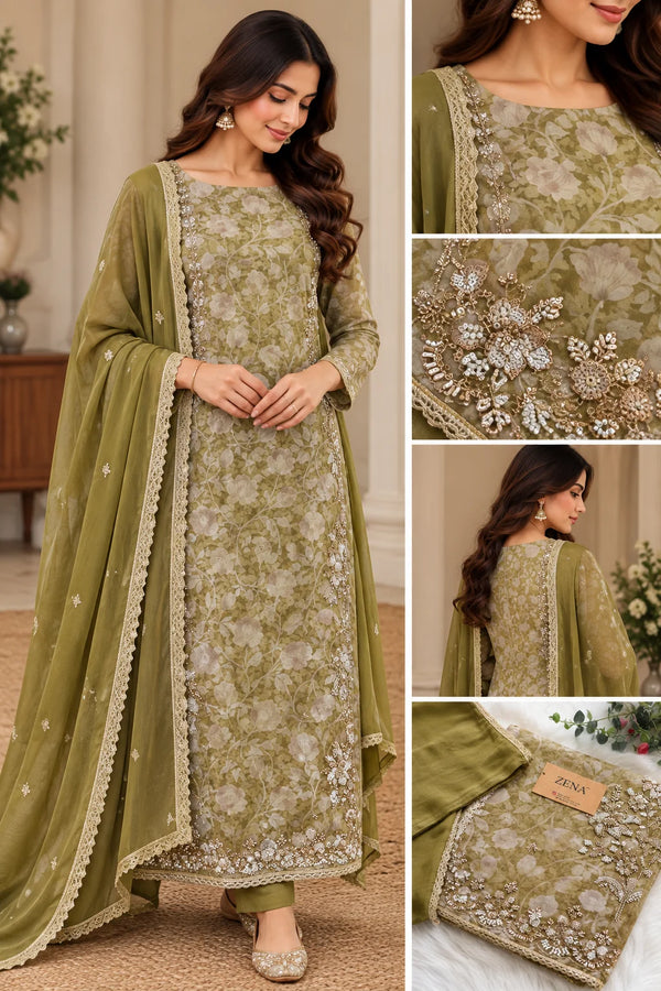 ✨ Pure Crepe Handwork Unstitched Suit ✨