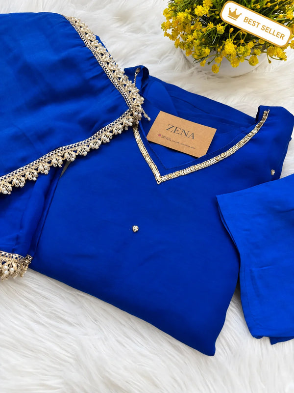 ✨ Mul Chanderi Hand Detailed Anarkali Set ✨