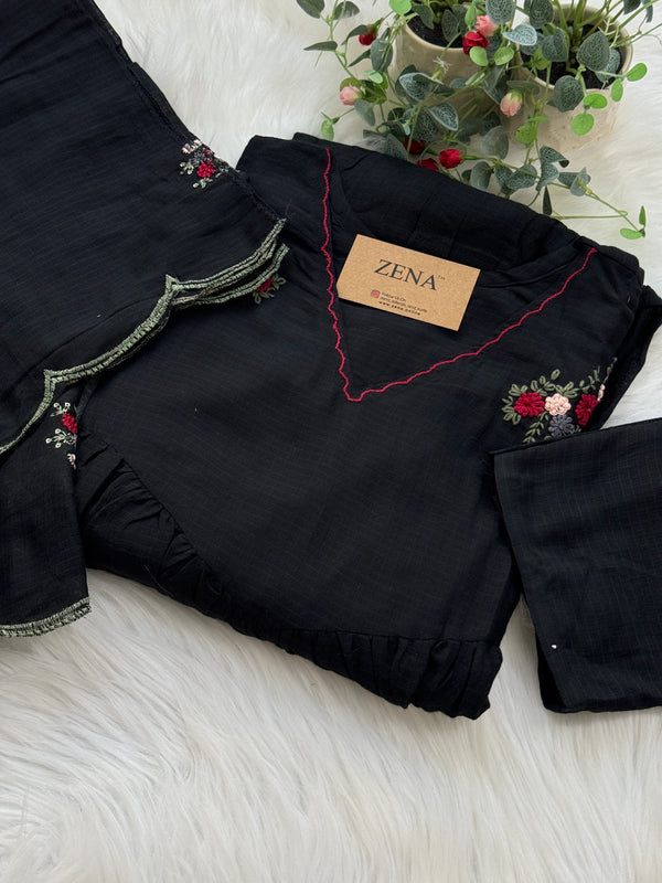 ✨ Premium Kota Fabric Embroidered Anarkali Set ✨