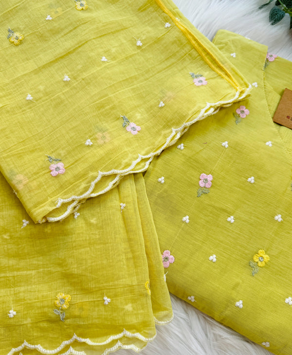 ✨ Pure Mul Chanderi Embroidered Kurti Set ✨