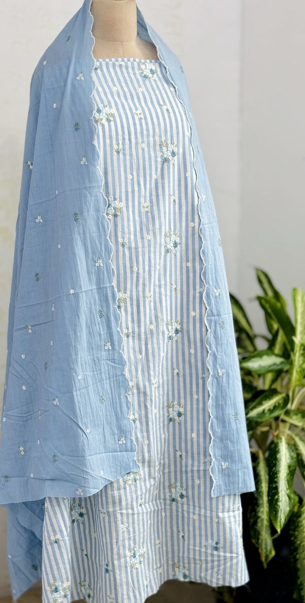 Unstitched Pure Cotton Kurti Set – Top, Bottom & Dupatta 🌿