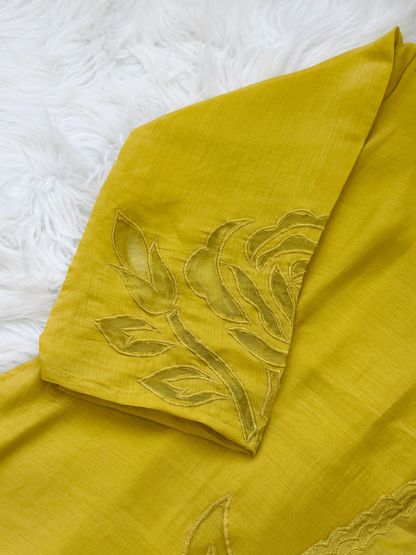 ✨ Glass Chanderi Embroidered A-Line Kurti Set ✨