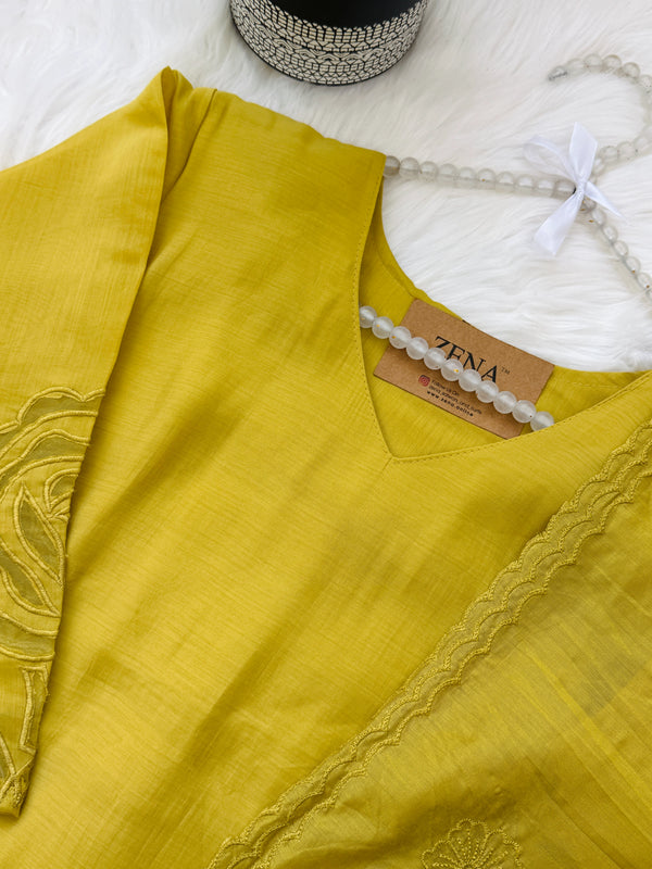 ✨ Glass Chanderi Embroidered A-Line Kurti Set ✨