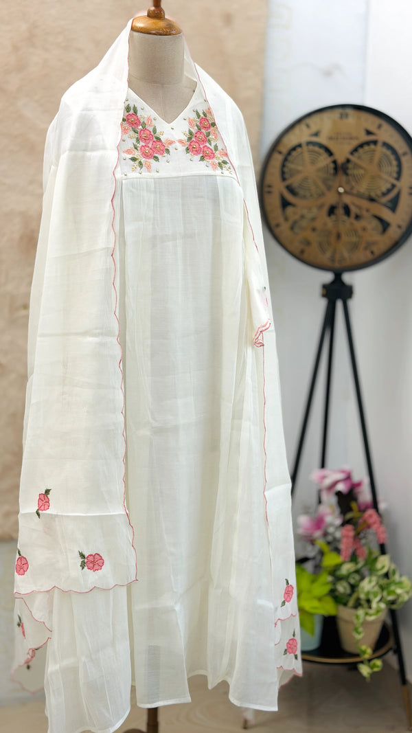 ✨ Mul Chanderi Floral Handwork Anarkali Set