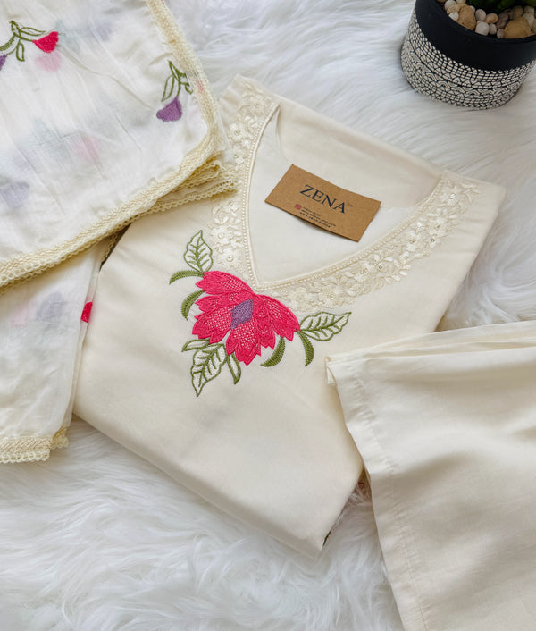 ✨ Pure Cotton Hand-Detailed Kurti Set ✨