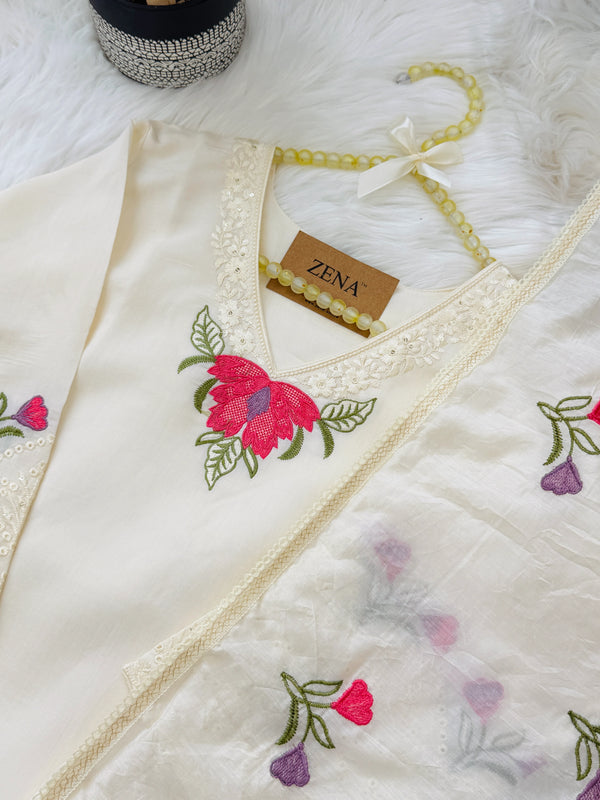 ✨ Pure Cotton Hand-Detailed Kurti Set ✨