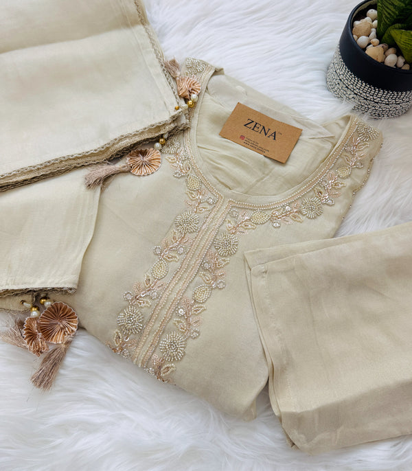 ✨ Tissue Silk Handwork Party Wear Kurti Set ✨