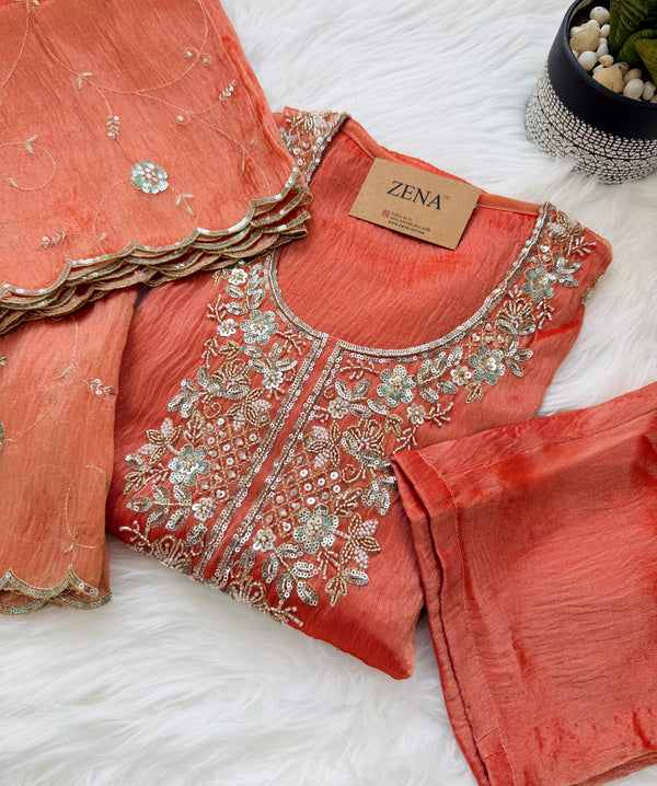 ✨ Crush Tissue Silk Handwork Party Wear Kurti Set ✨