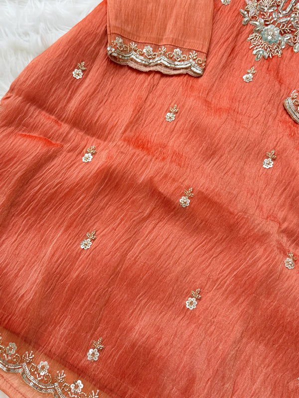 ✨ Crush Tissue Silk Handwork Party Wear Kurti Set ✨