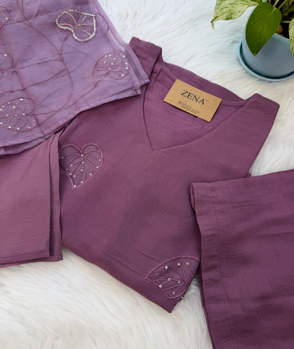 ✨ Mul Chanderi Handwork Kurti Set