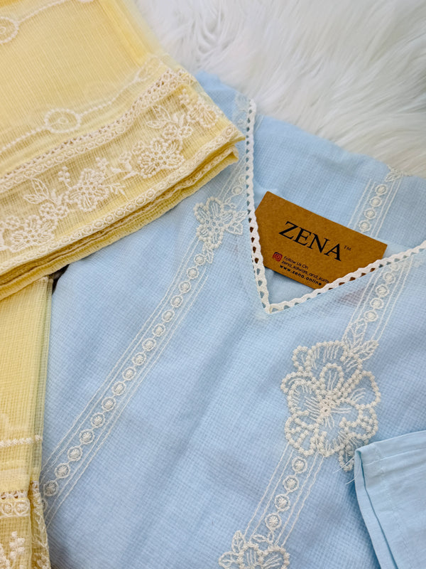 ✨ Kota Doria Embroidered Kurti Set