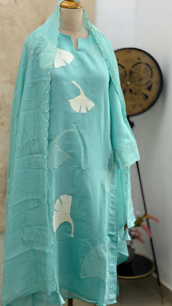 ✨ Premium Mul Chanderi Appliqué Work Kurti Set ✨