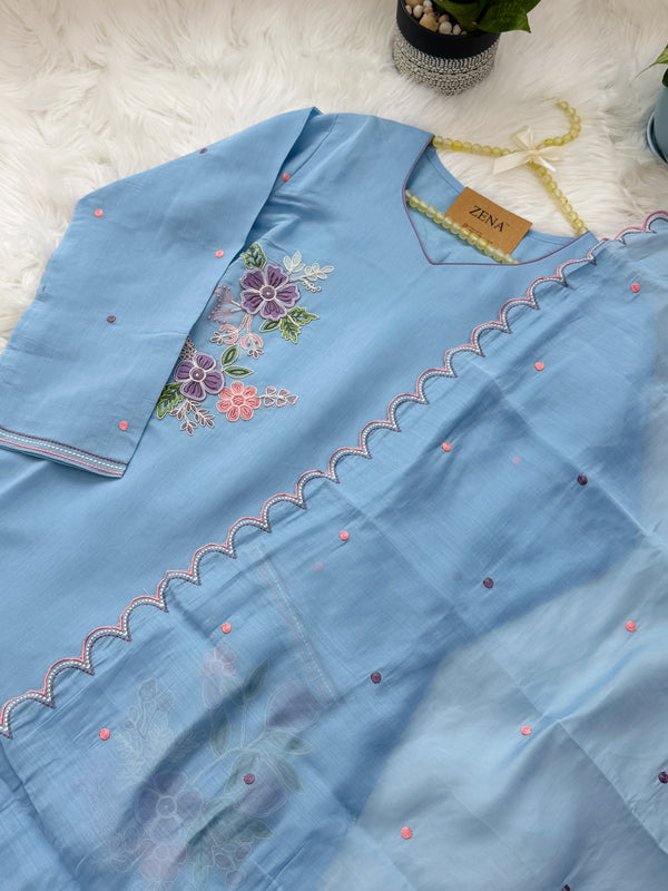✨ Premium Mul Chanderi Appliqué Work Kurti Set ✨