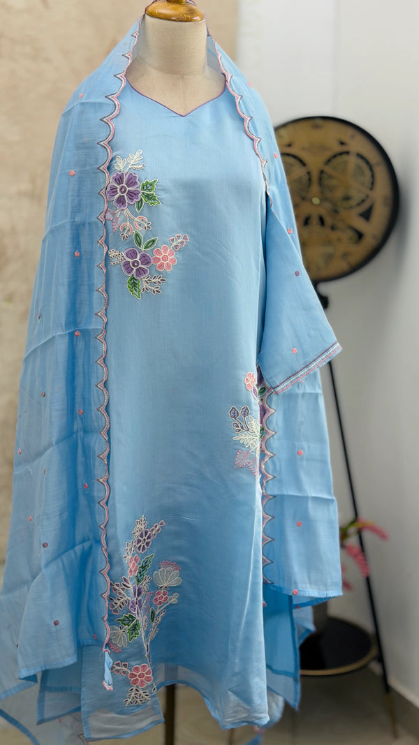 ✨ Premium Mul Chanderi Appliqué Work Kurti Set ✨