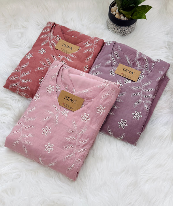 ✨ Coral Crush Chanderi A-Line Kurti Set ✨