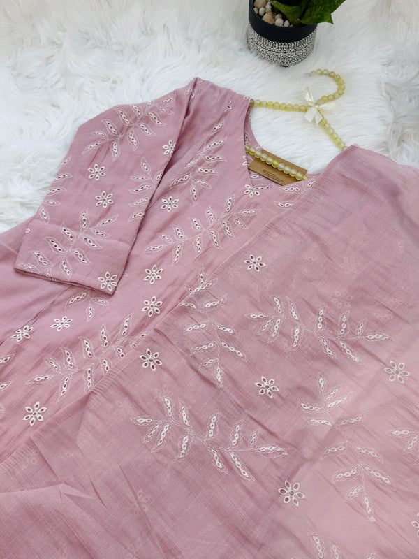 ✨ Coral Crush Chanderi A-Line Kurti Set ✨