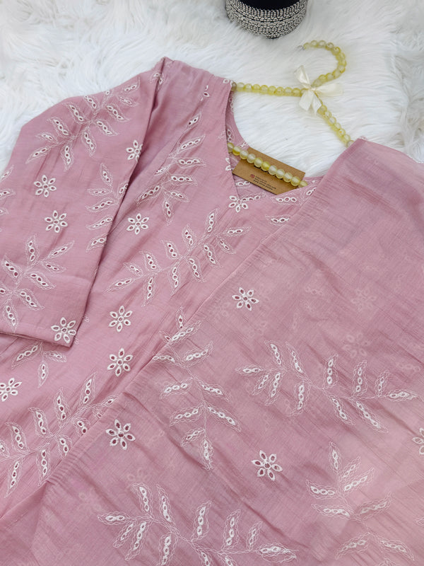 ✨ Coral Crush Chanderi A-Line Kurti Set ✨