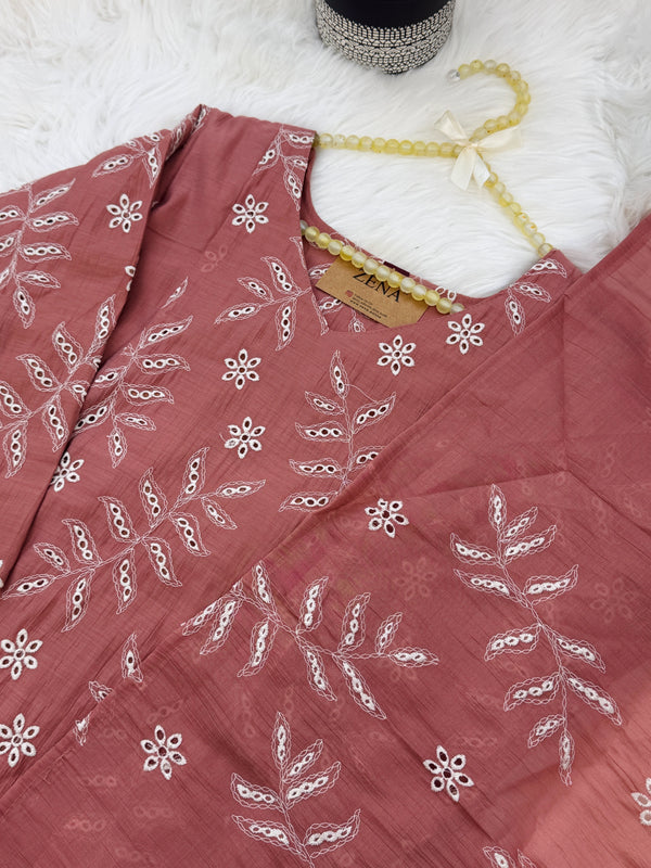✨ Coral Crush Chanderi A-Line Kurti Set ✨
