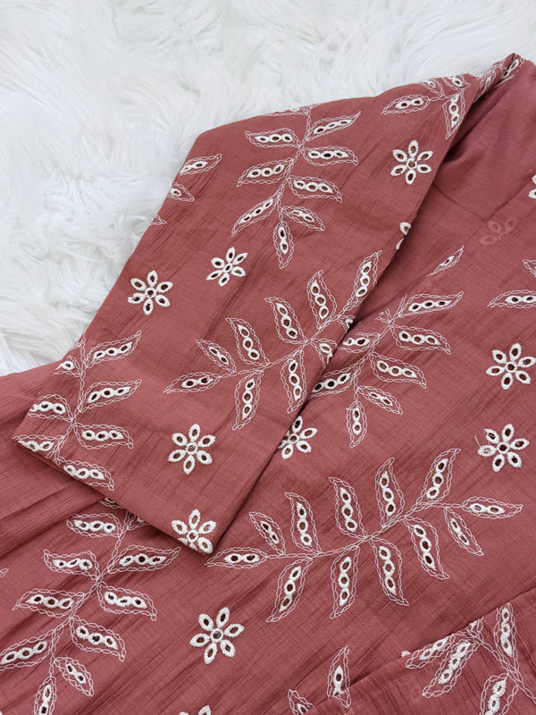 ✨ Coral Crush Chanderi A-Line Kurti Set ✨